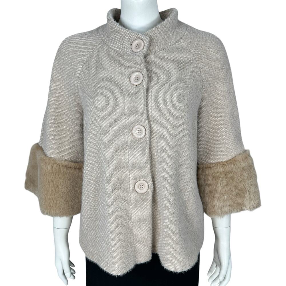 Made in Italy Swing Jacket Womens Size Medium 3/4 Sleeve Mob Wife Faux Fur